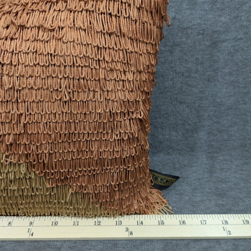 Borgata Gold Copper Rectangle Textured Tasseled Throw Accent Pillow 15" x 12" - Picture 4 of 5